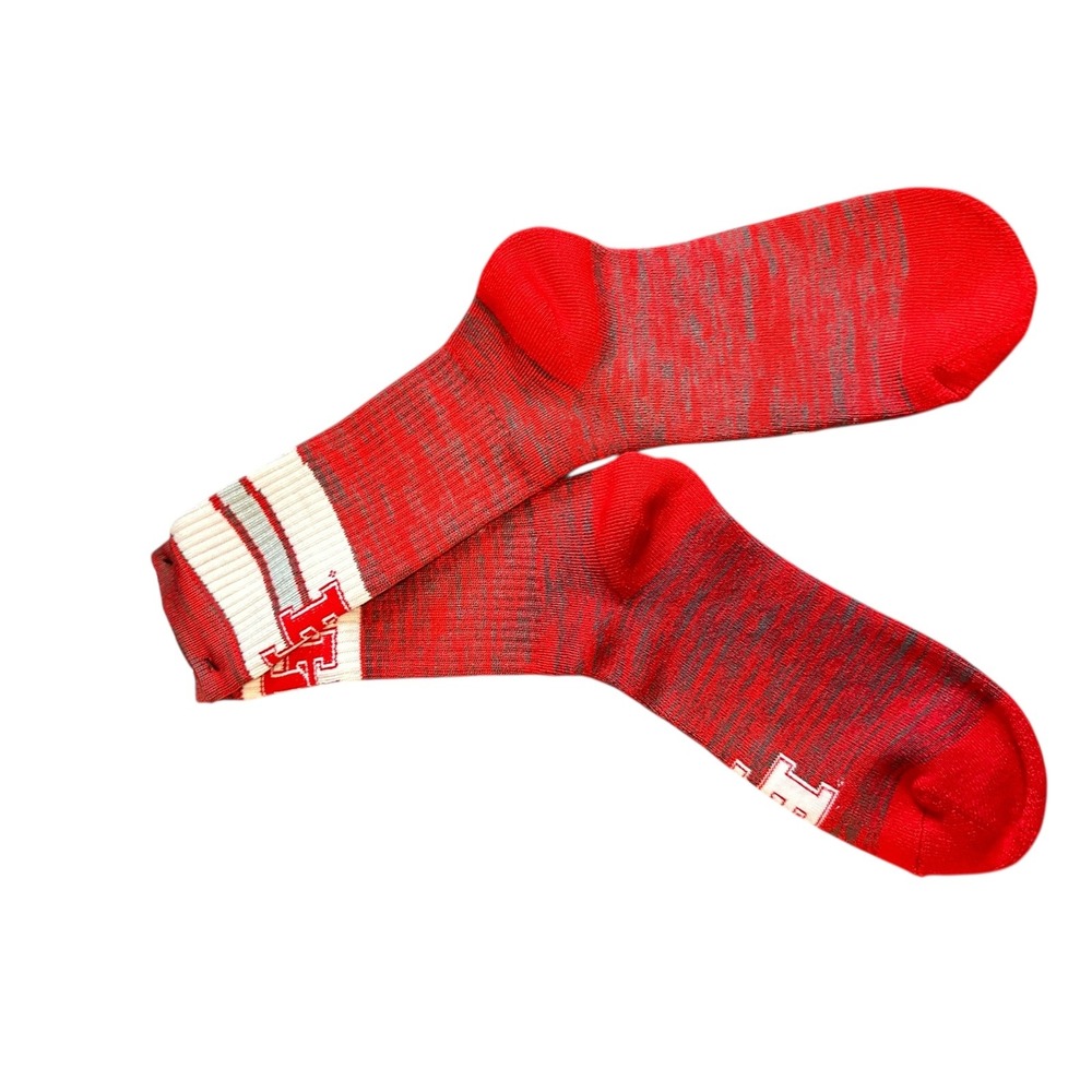 For Bare Feet Socks Unisex Large Red Houston Cougars Marled Knit Crew Athletic